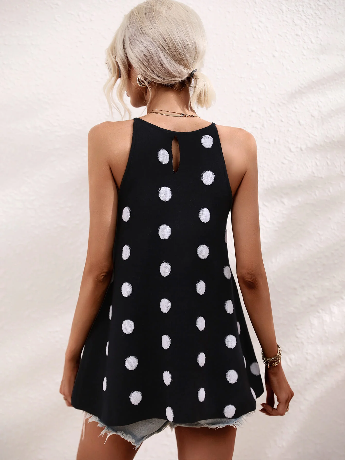 SURF SEASON KNIT POLKA DOT PATTERN TANK - BLACK - Image 3
