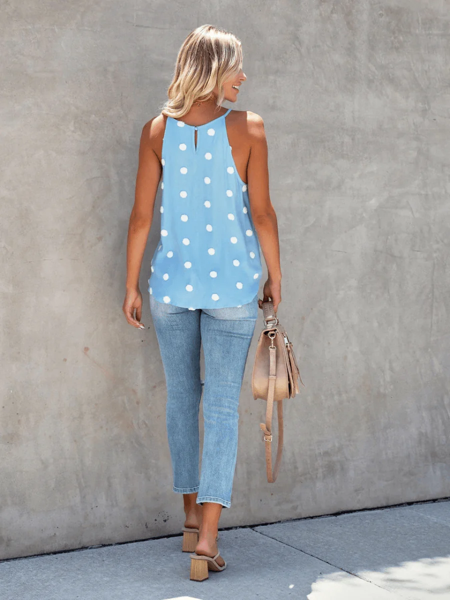 SURF SEASON KNIT POLKA DOT PATTERN TANK - BLUE - Image 4