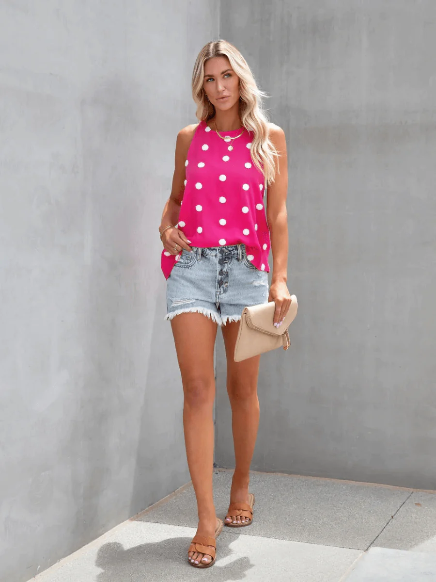 SURF SEASON KNIT POLKA DOT PATTERN TANK - PINK - Image 3
