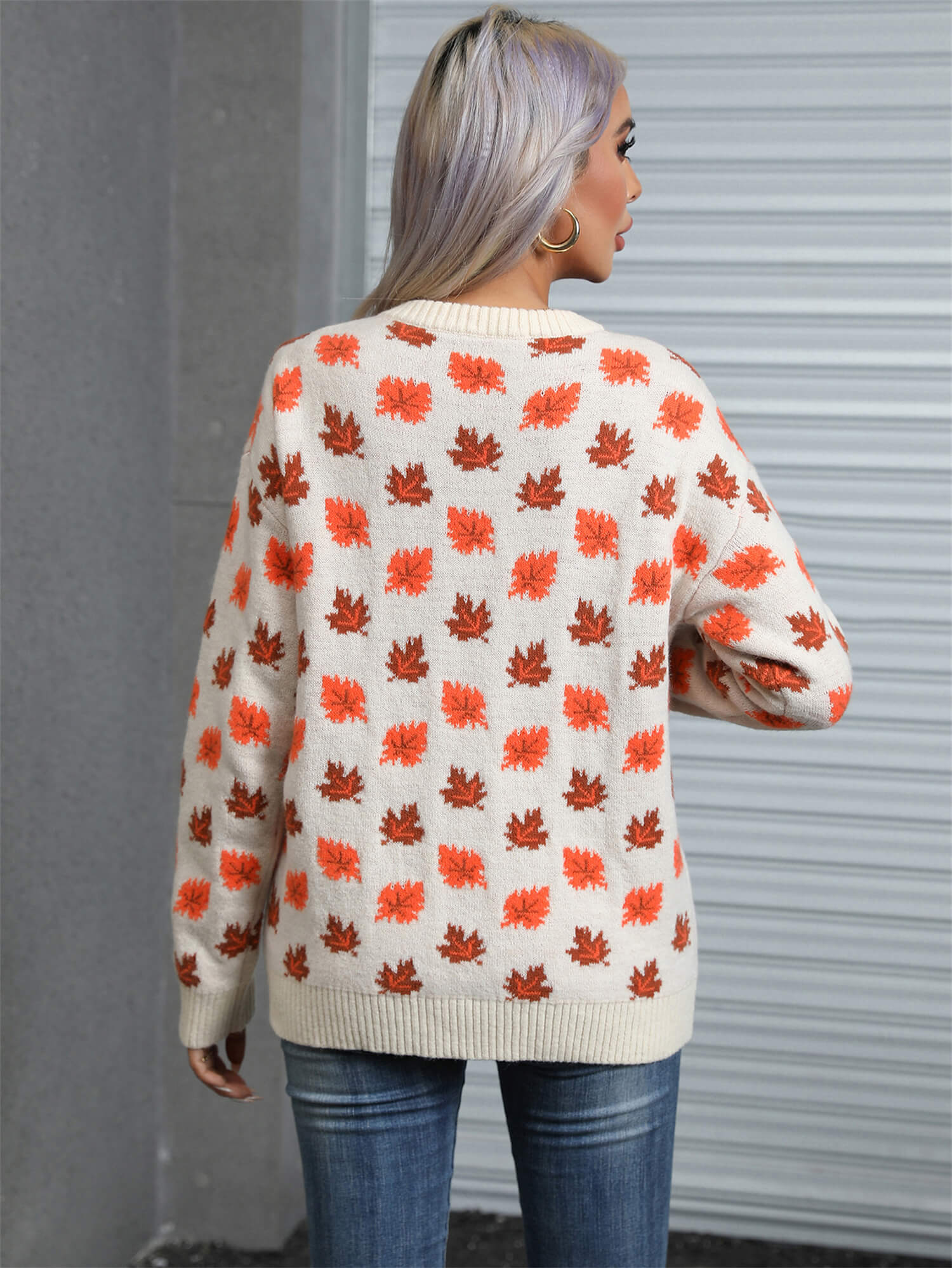 Sweet Maple Leaf Pullover Sweater - Cream - Image 6