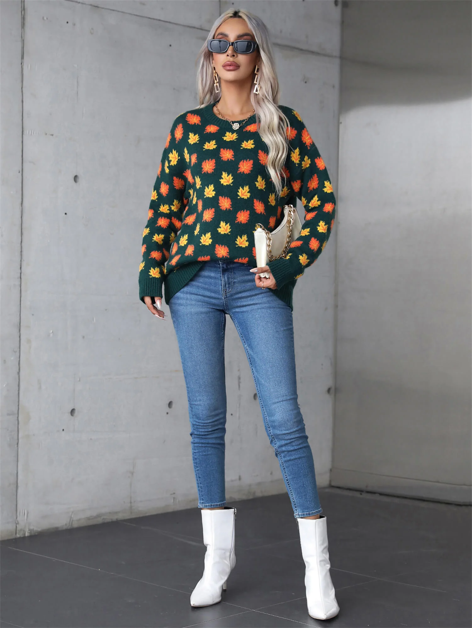 Sweet Maple Leaf Pullover Sweater - Green - Image 5