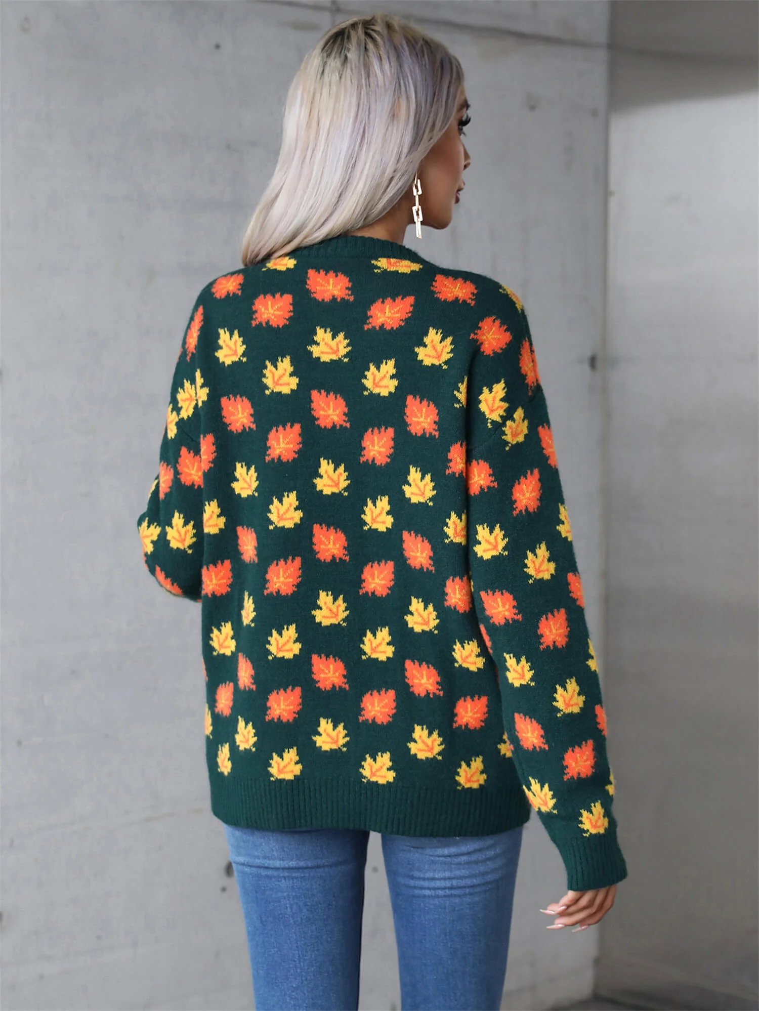 Sweet Maple Leaf Pullover Sweater - Green - Image 6
