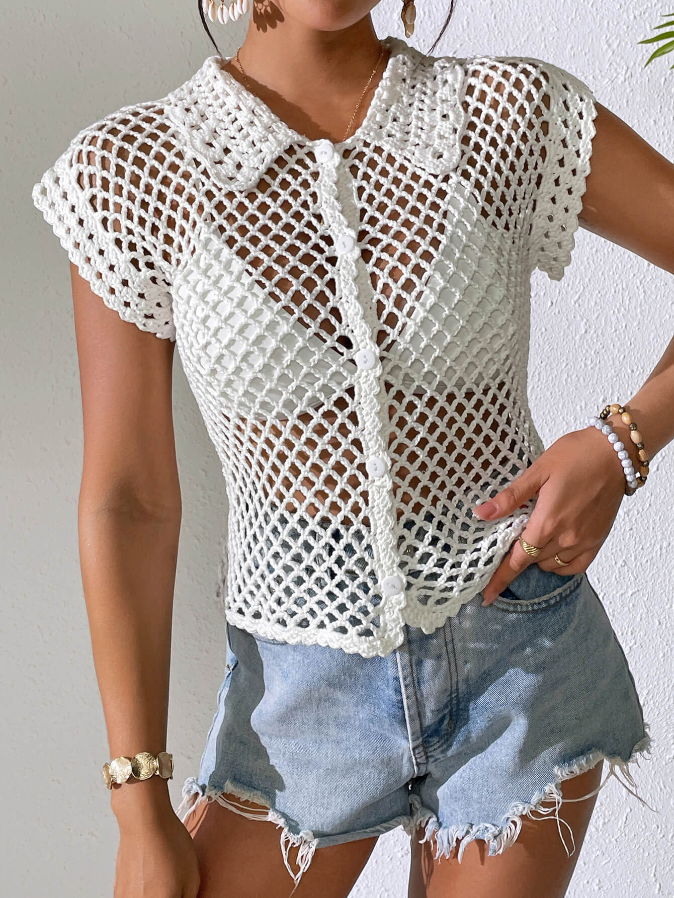 Sweet Travels Crochet Collared Top - Image 4