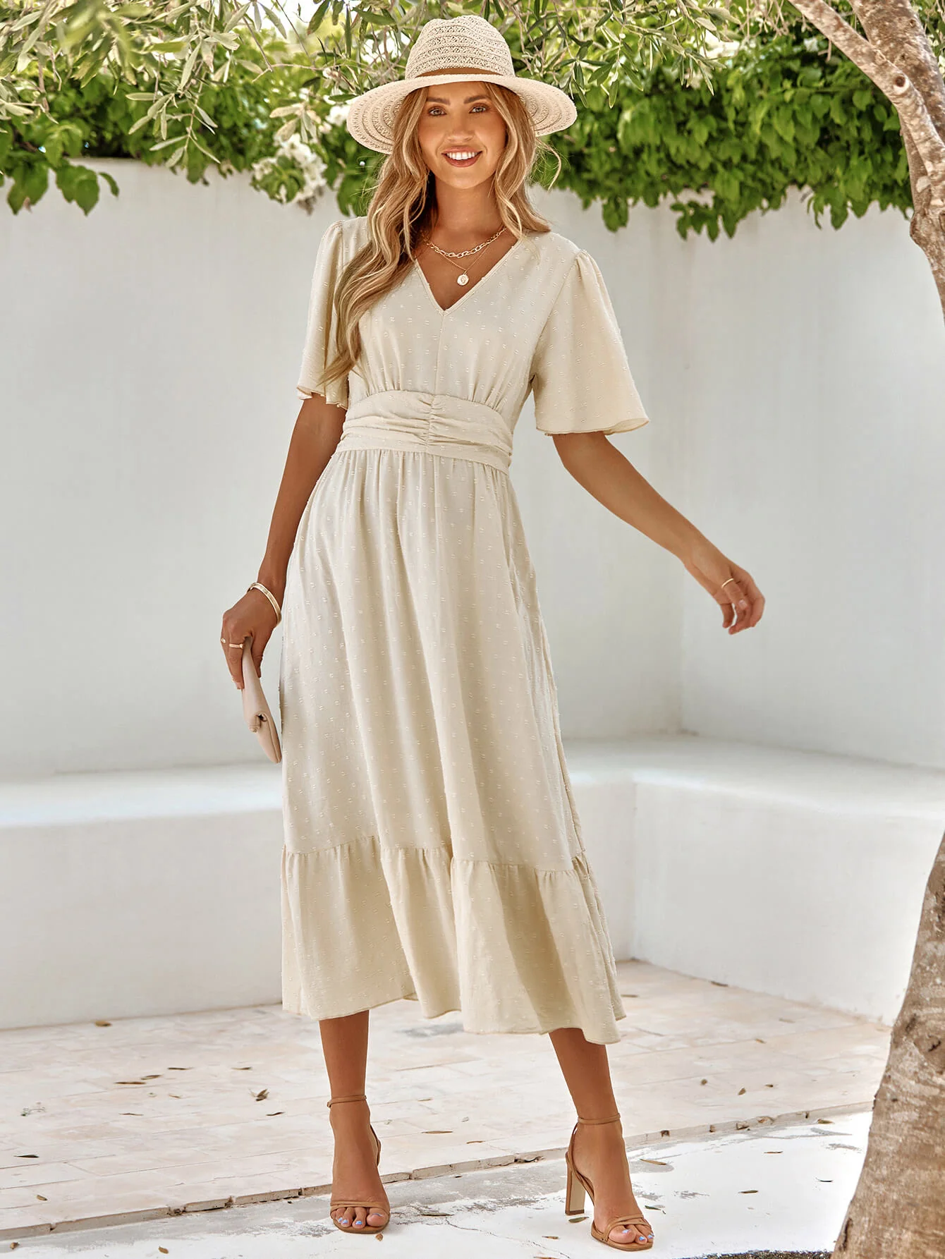 SWEETEST ONE POPPIES SHORT SLEEVE MAXI DRESS - BEIGE - Image 2