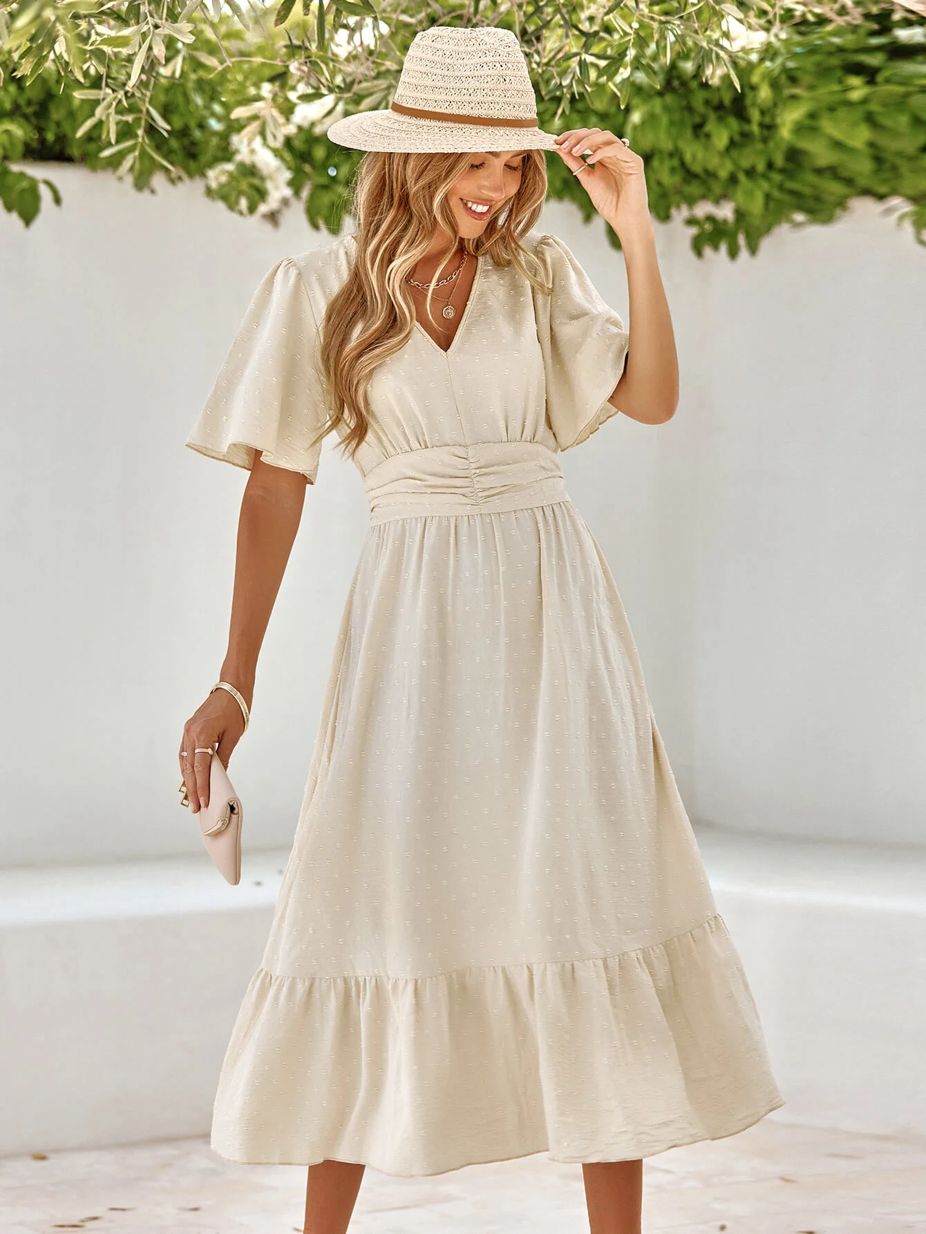 SWEETEST ONE POPPIES SHORT SLEEVE MAXI DRESS - BEIGE - Image 4