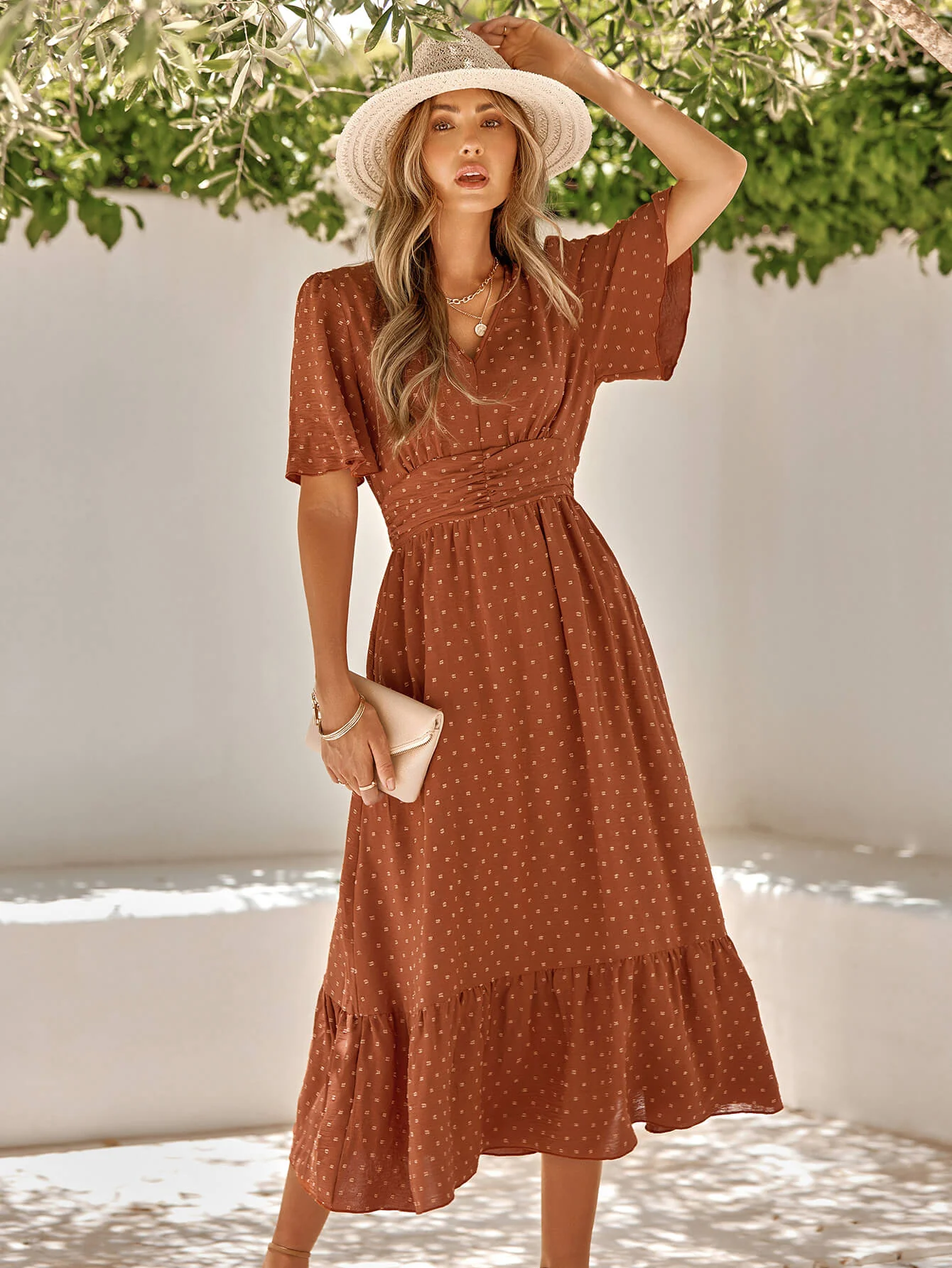 SWEETEST ONE POPPIES SHORT SLEEVE MAXI DRESS - BRICK - Image 4