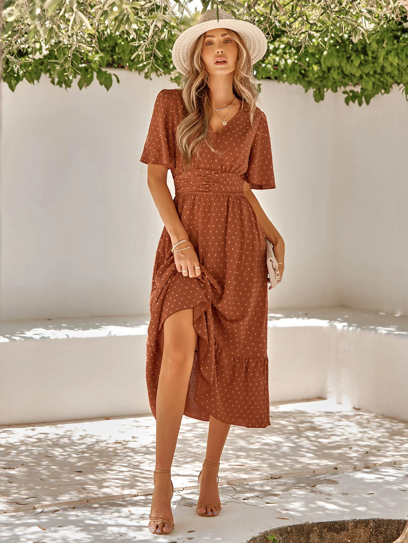 SWEETEST ONE POPPIES SHORT SLEEVE MAXI DRESS - BRICK - Image 6