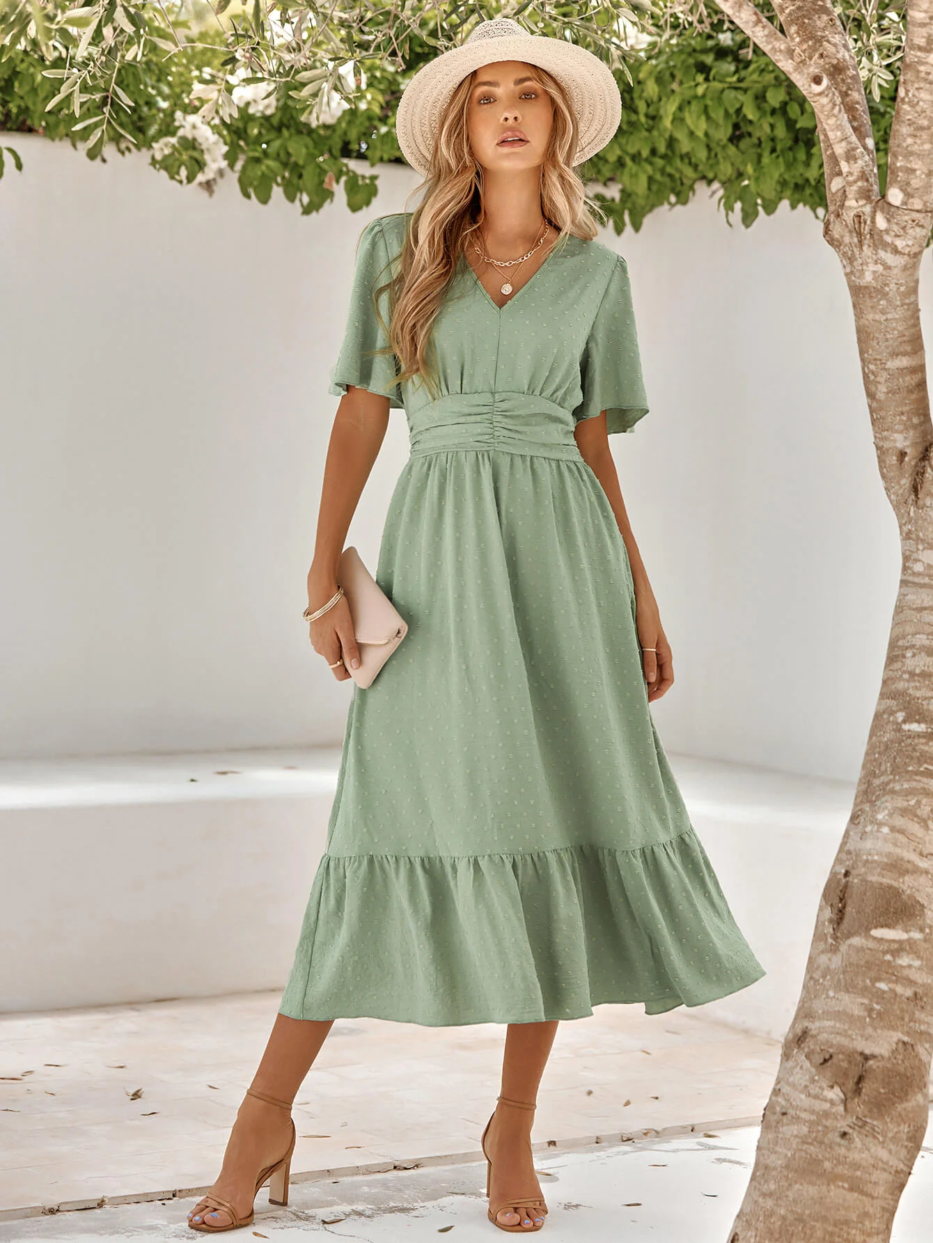 SWEETEST ONE POPPIES SHORT SLEEVE MAXI DRESS - SAGE - Image 6