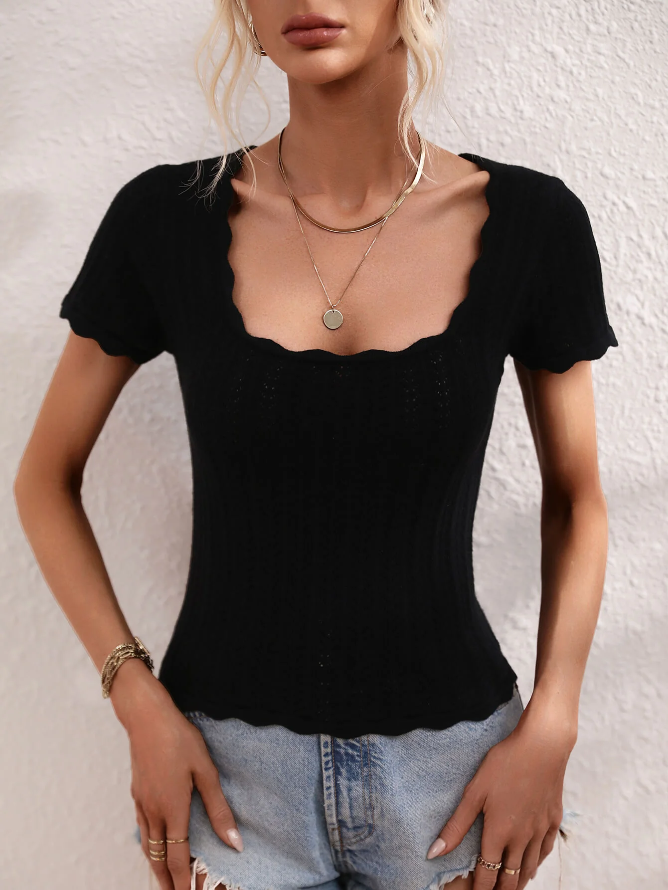 TALIA SHORT SLEEVE KNIT TOP - BLACK - Image 6