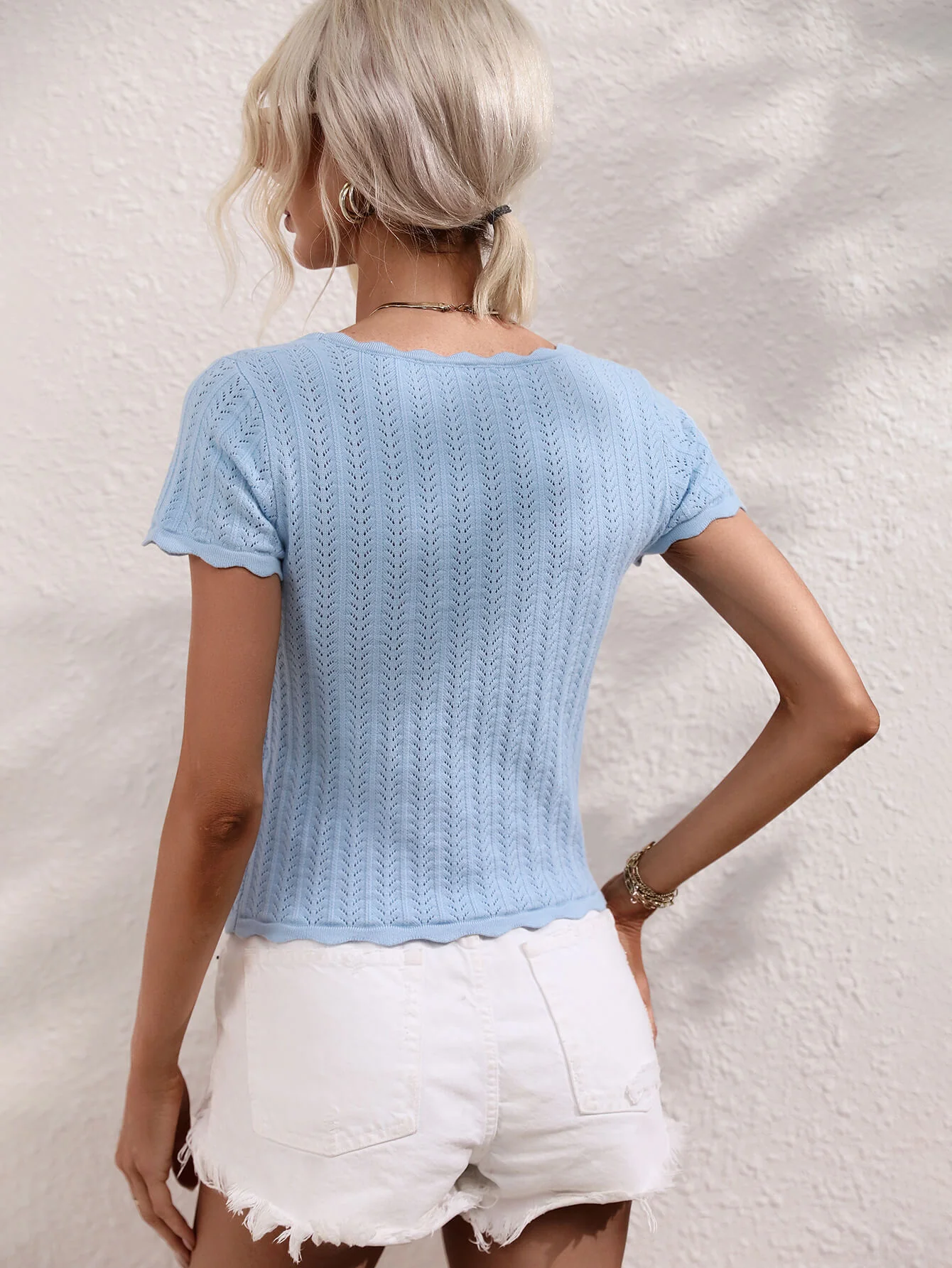 TALIA SHORT SLEEVE KNIT TOP - BLUE - Image 2