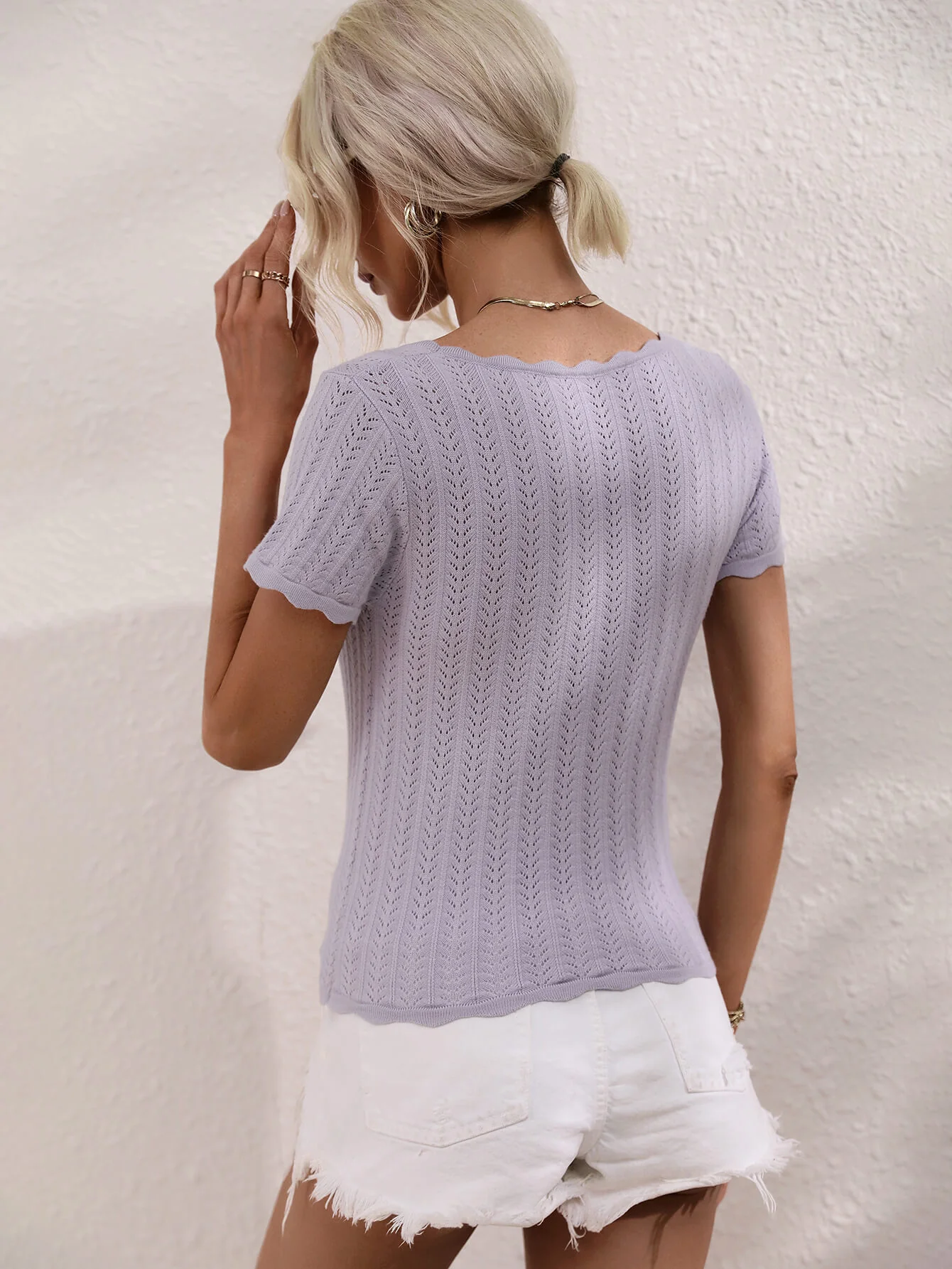 TALIA SHORT SLEEVE KNIT TOP - PURPLE - Image 3