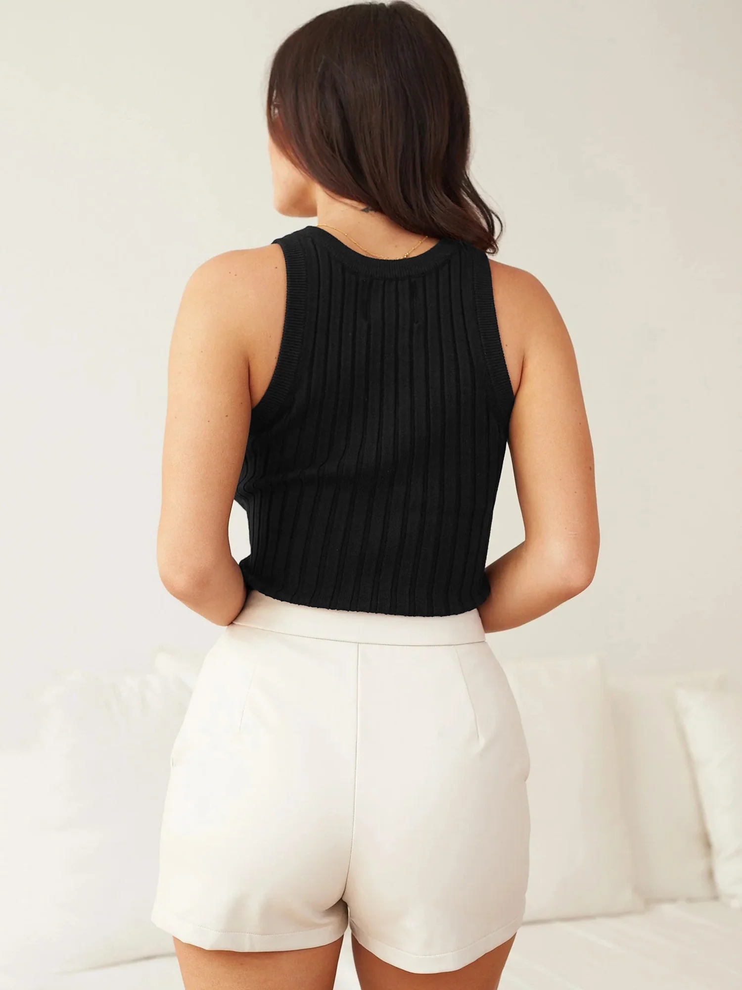 TALIA THREAD KNIT TANK - BLACK - Image 4