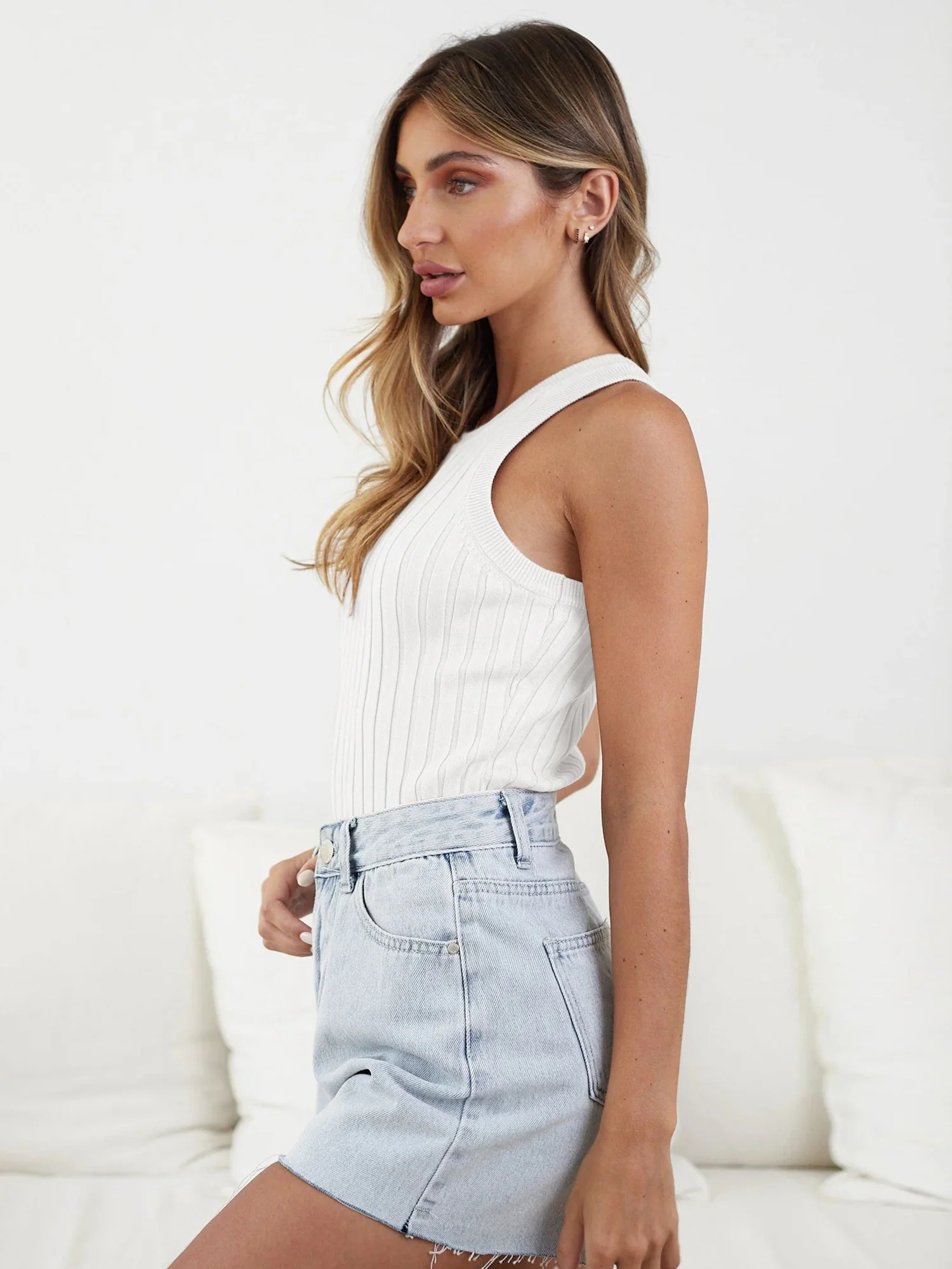 TALIA THREAD KNIT TANK - WHITE - Image 3