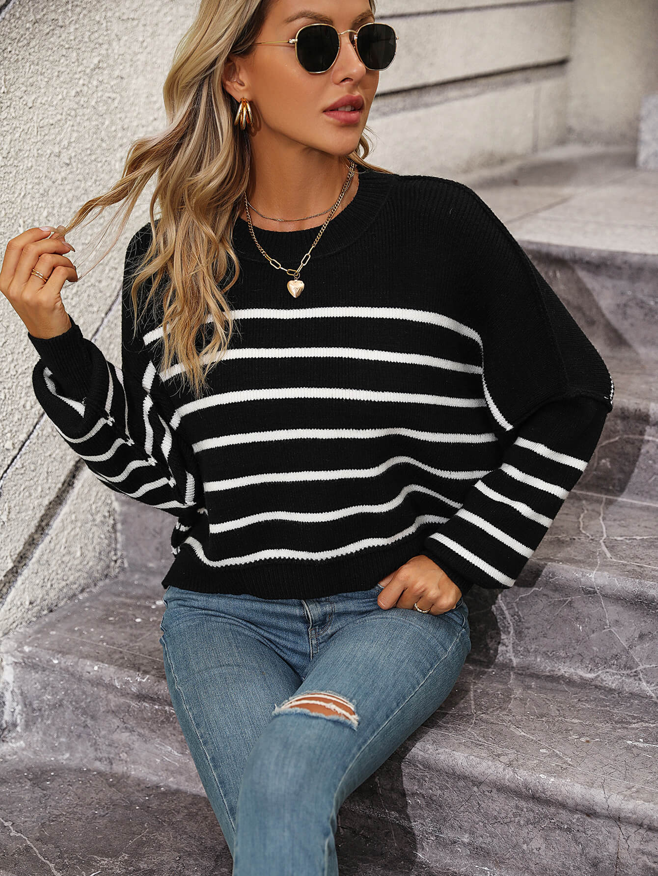 Talilah Stripe Knit Top - Black - Image 4