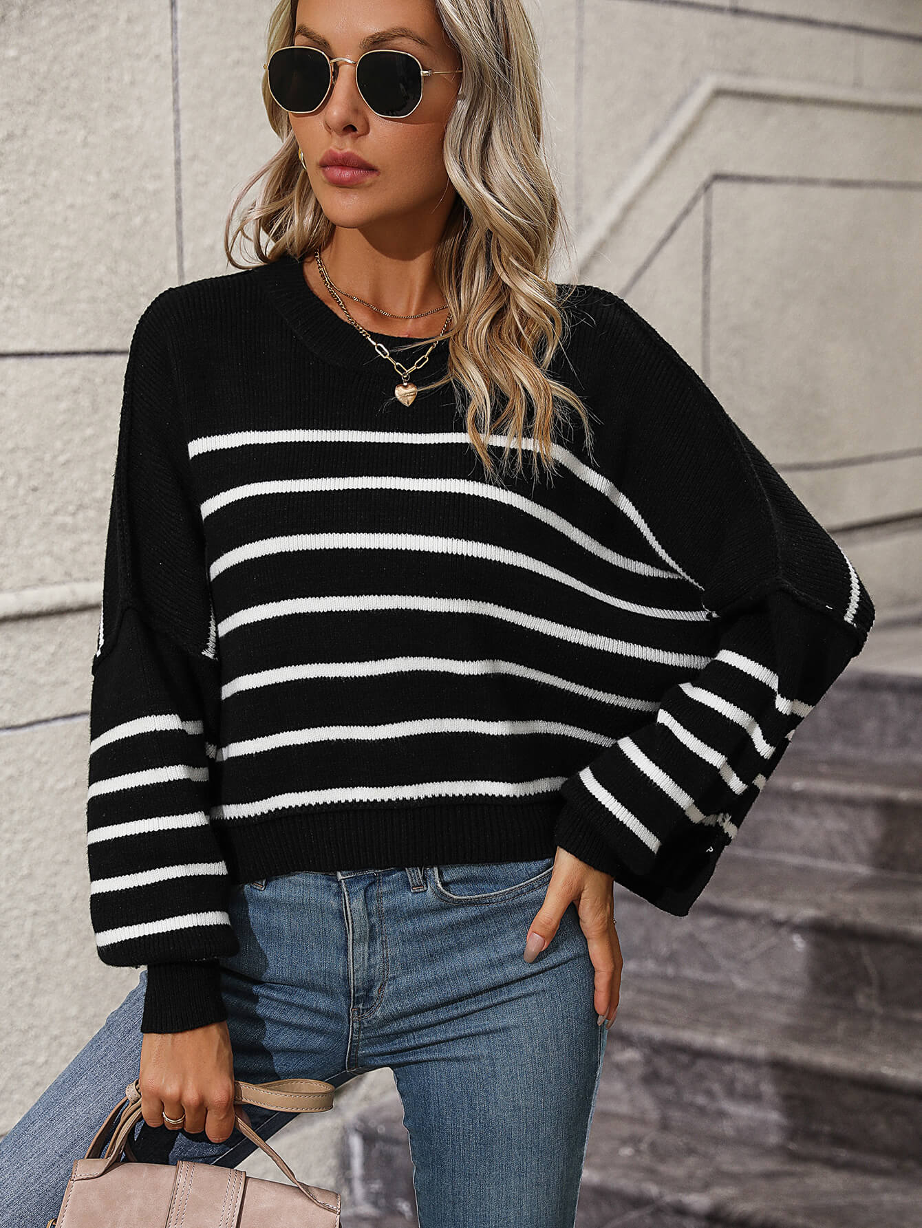 Talilah Stripe Knit Top - Black - Image 5