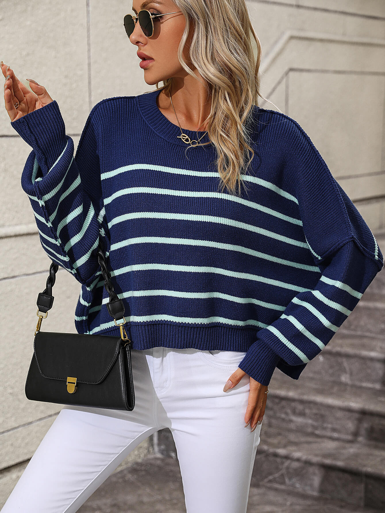 Talilah Stripe Knit Top - Navy - Image 4