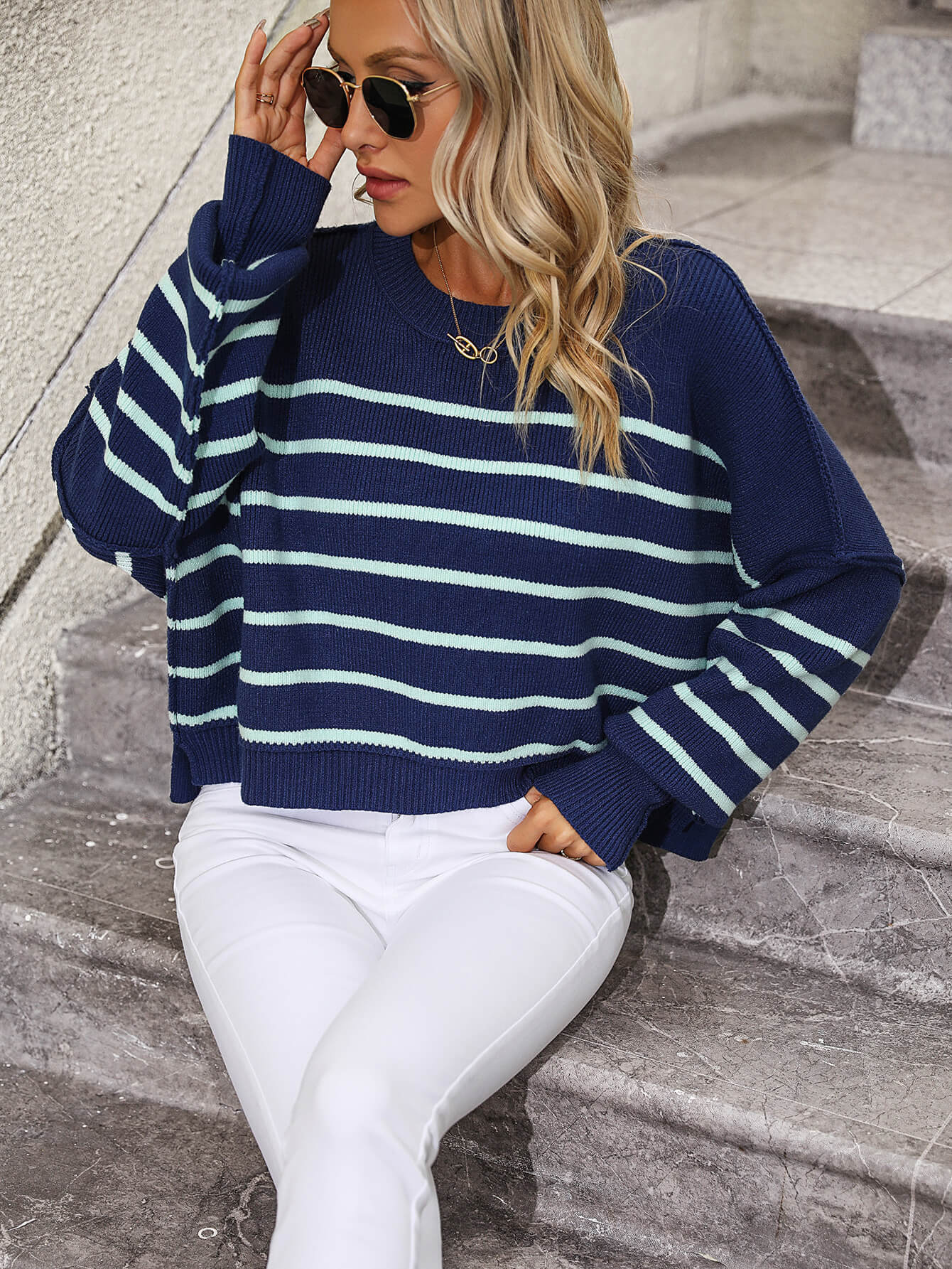 Talilah Stripe Knit Top - Navy - Image 6
