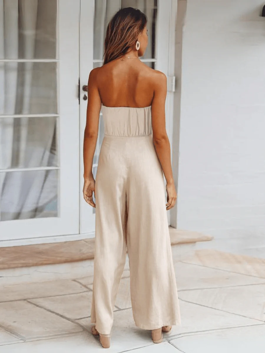 Tammy Strapless Waist Tie Front Jumpsuit - Apricot - Image 3