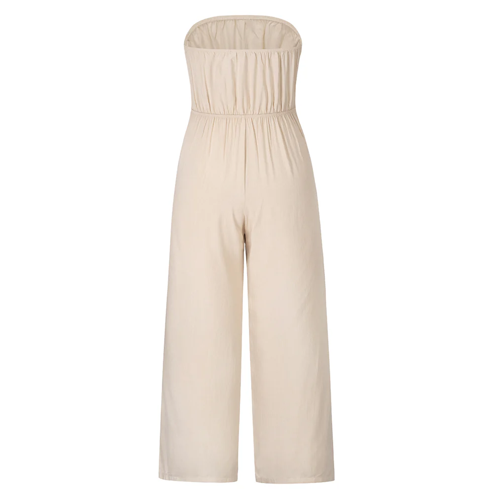 Tammy Strapless Waist Tie Front Jumpsuit - Apricot - Image 6