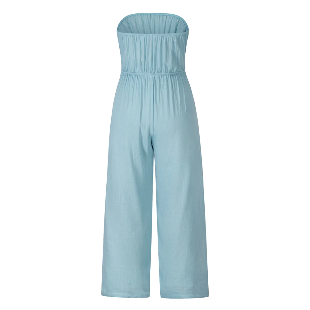 Tammy Strapless Waist Tie Front Jumpsuit - Blue - Image 6