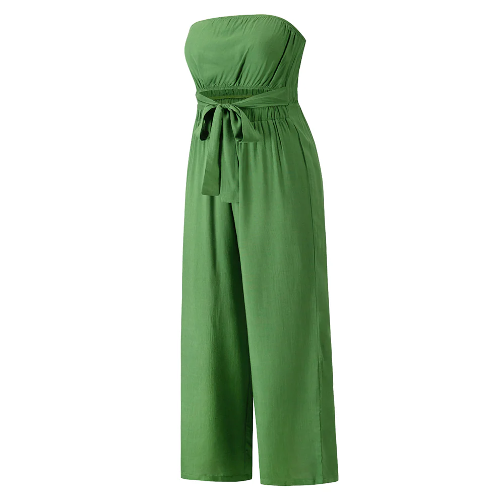 Tammy Strapless Waist Tie Front Jumpsuit - Green - Image 5