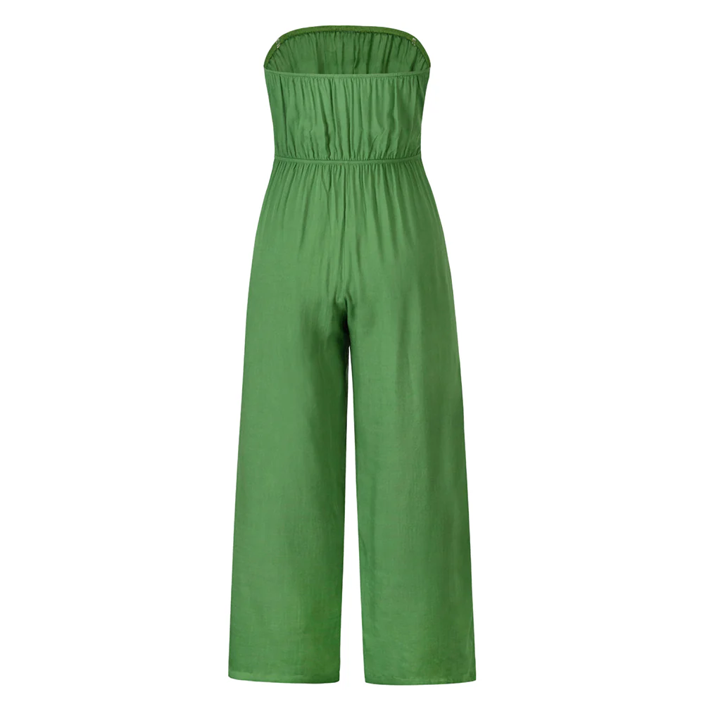 Tammy Strapless Waist Tie Front Jumpsuit - Green - Image 6