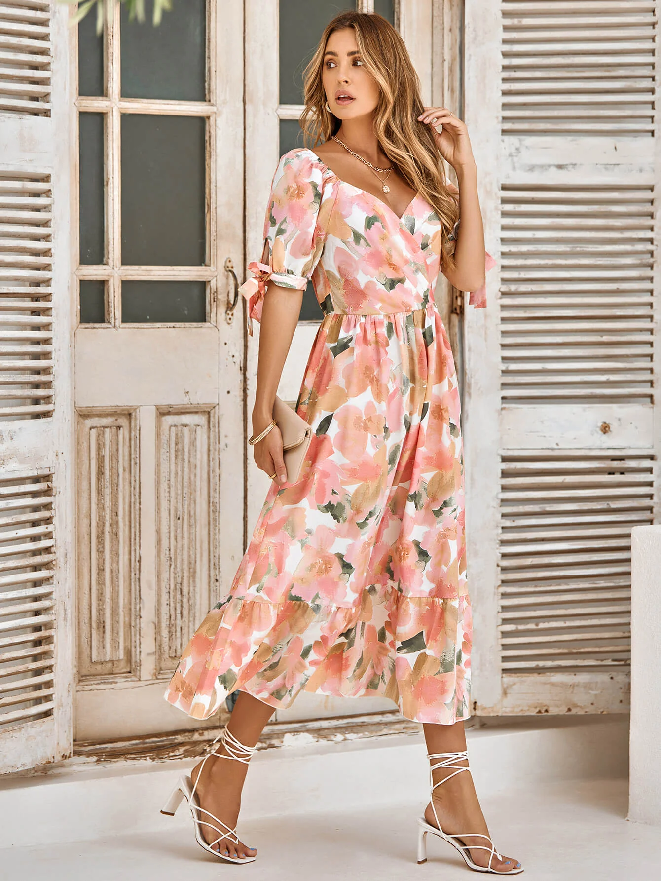 TANYA PAINTING FLORAL SHORT SLEEVE MAXI DRESS - PEACH - Image 2