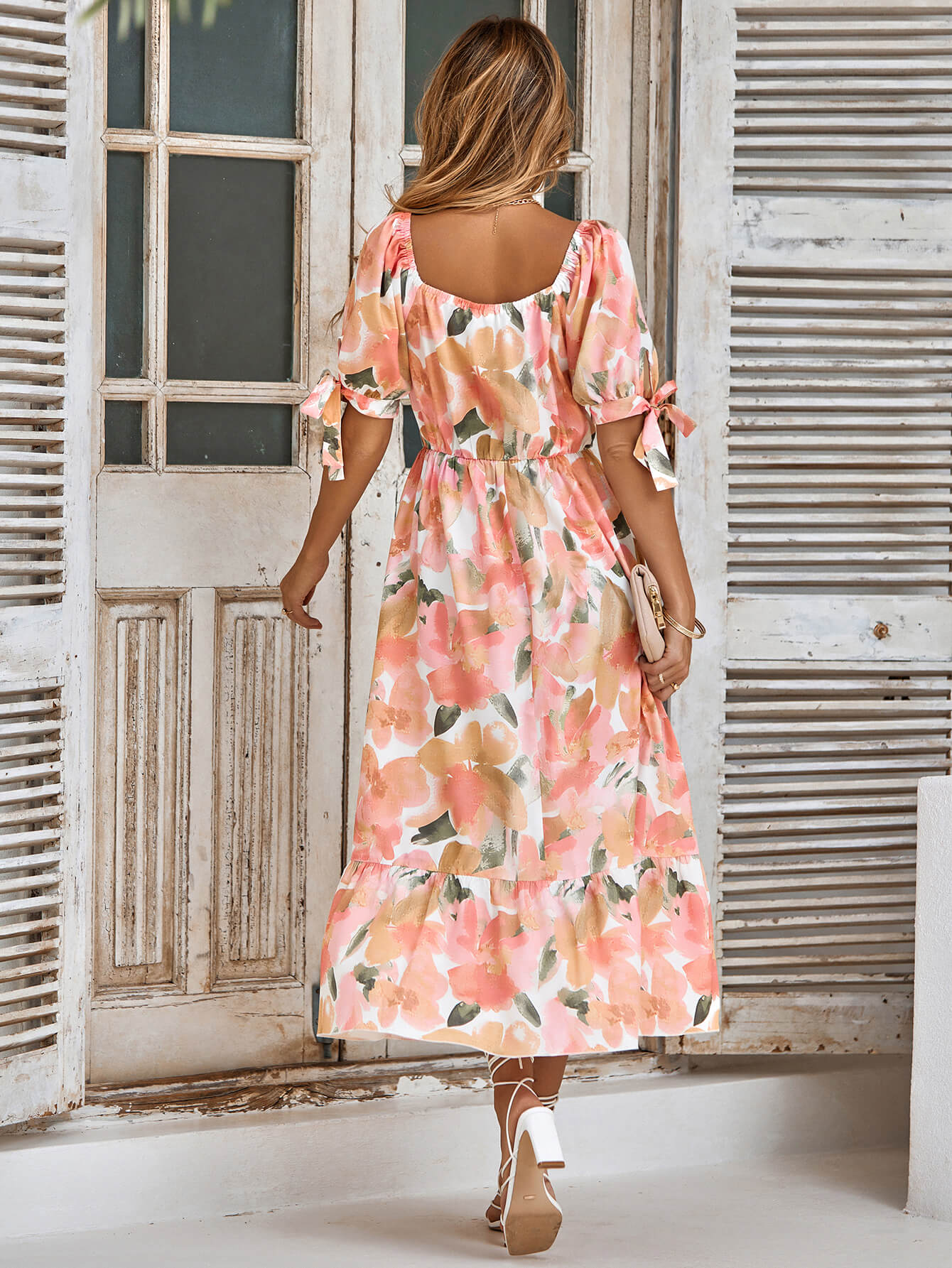 TANYA PAINTING FLORAL SHORT SLEEVE MAXI DRESS - PEACH - Image 3