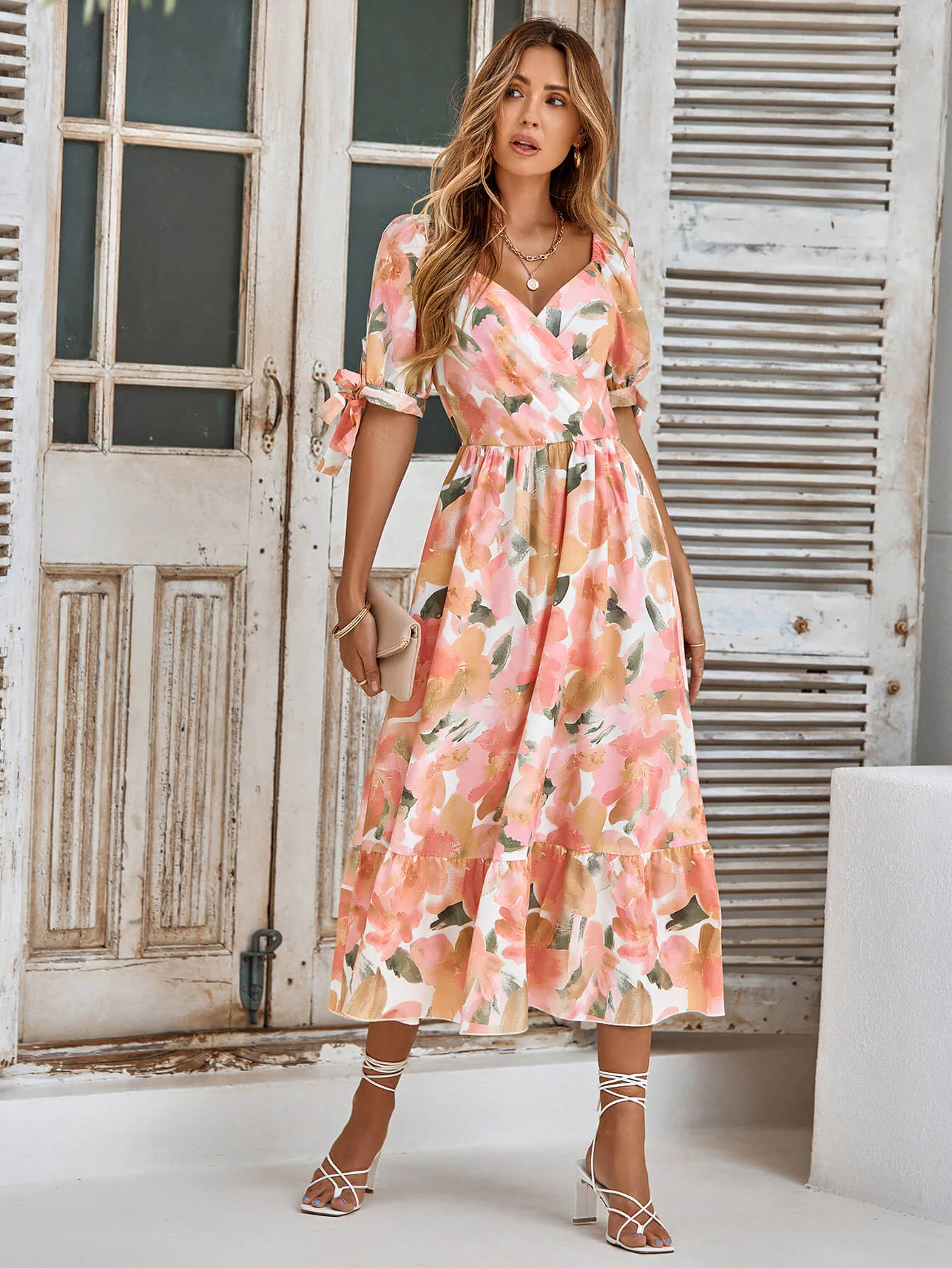 TANYA PAINTING FLORAL SHORT SLEEVE MAXI DRESS - PEACH - Image 6