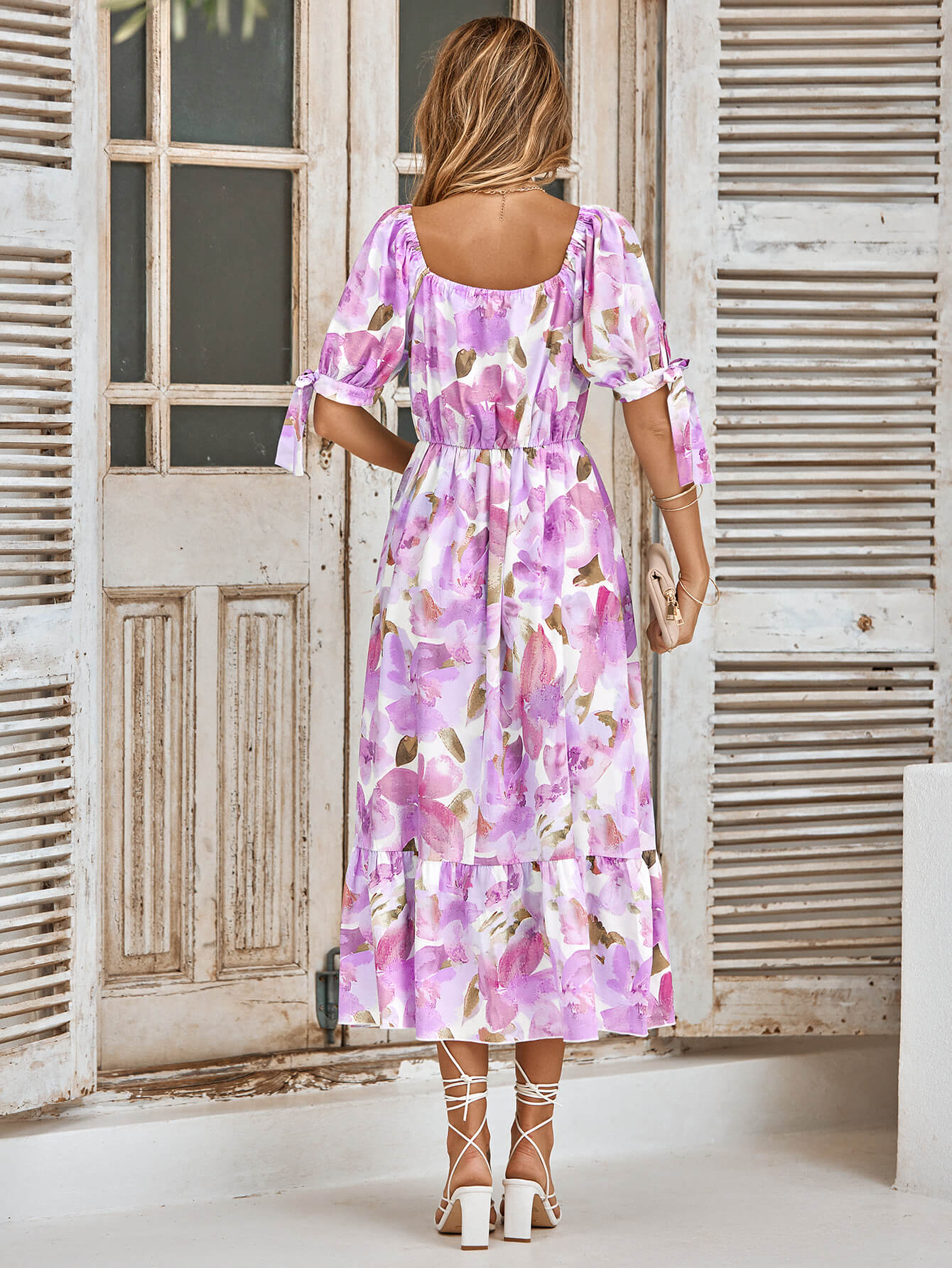 TANYA PAINTING FLORAL SHORT SLEEVE MAXI DRESS - PURPLE - Image 3