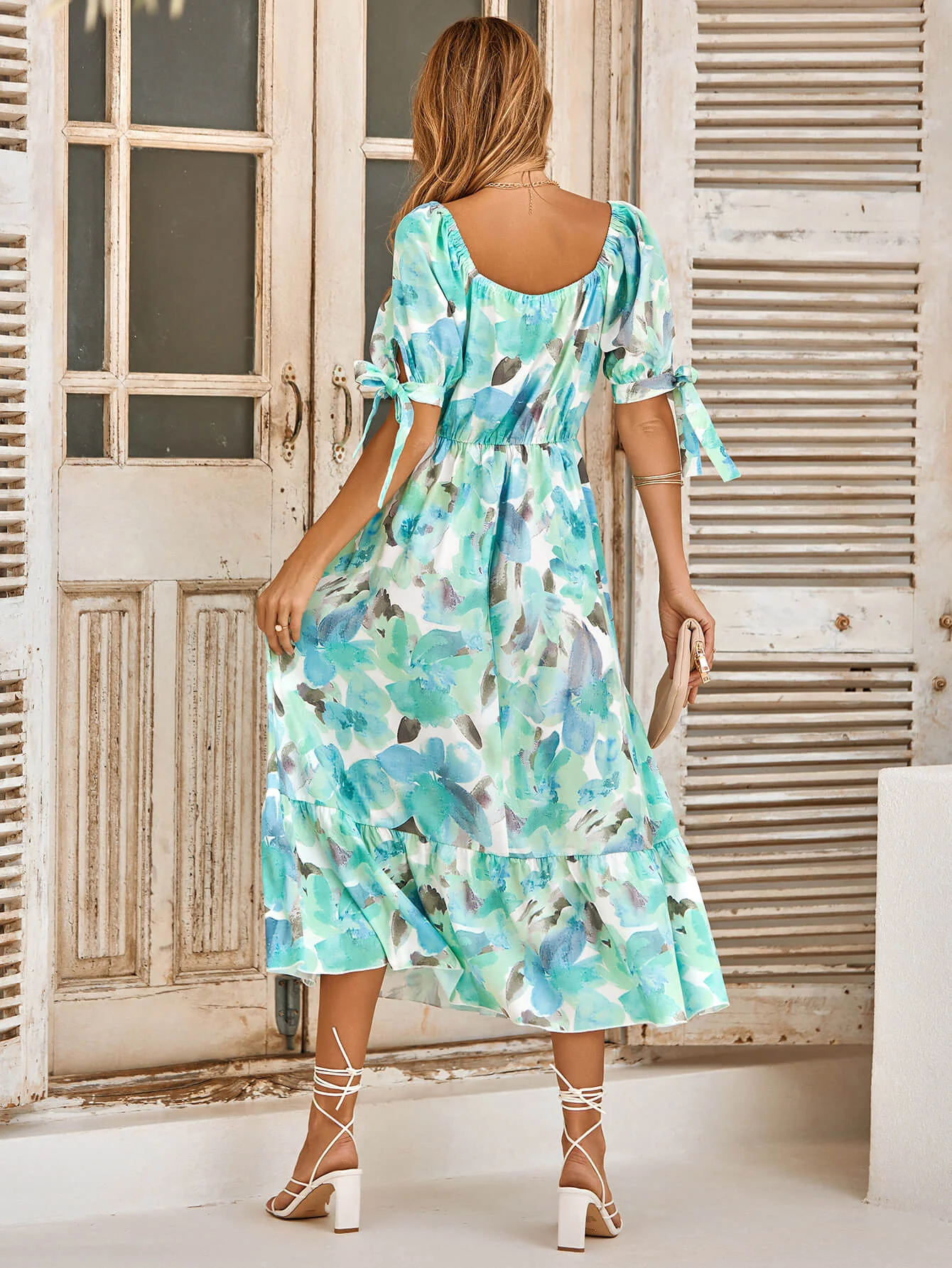TANYA PAINTING FLORAL SHORT SLEEVE MAXI DRESS - TURQUOISE - Image 3