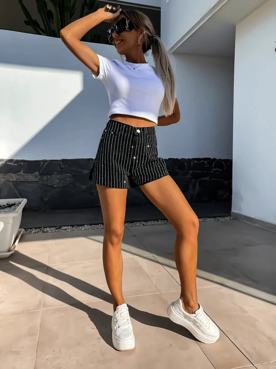 Tavira Sparkle High Rise Denim Shorts - Black - Image 3