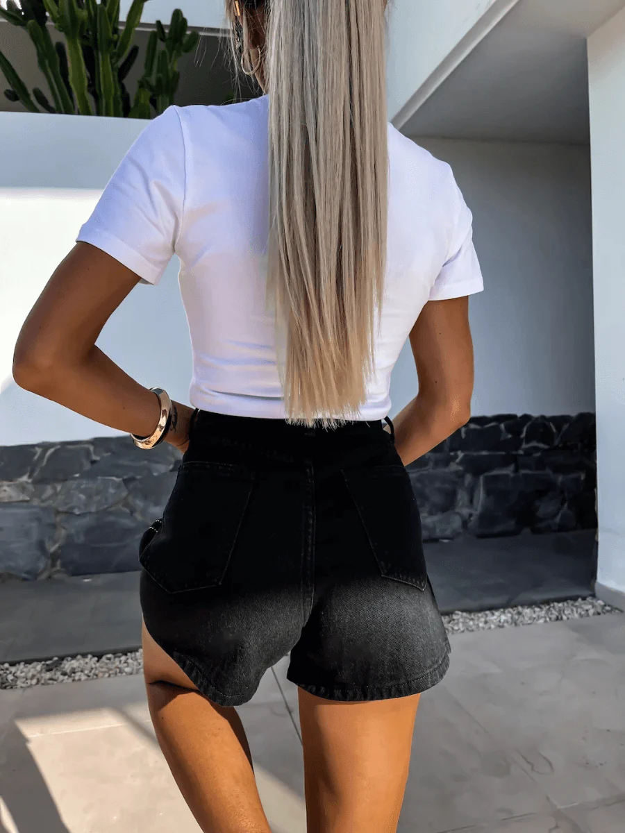 Tavira Sparkle High Rise Denim Shorts - Black - Image 4