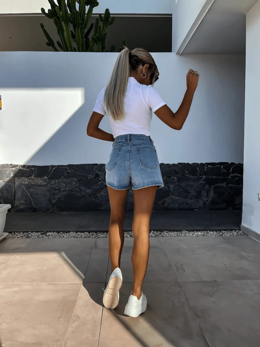 Tavira Sparkle High Rise Denim Shorts - Light Wash - Image 4