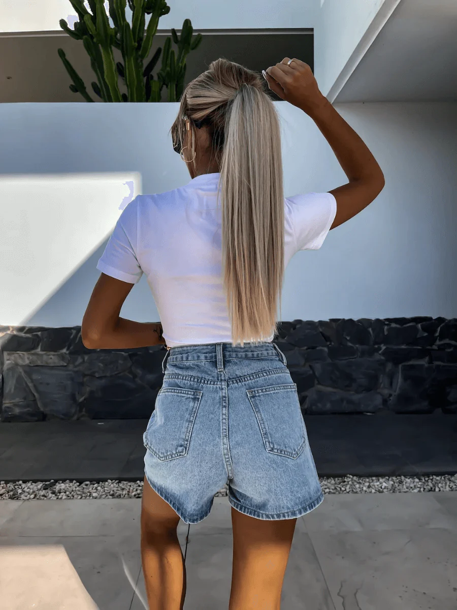 Tavira Sparkle High Rise Denim Shorts - Light Wash - Image 6