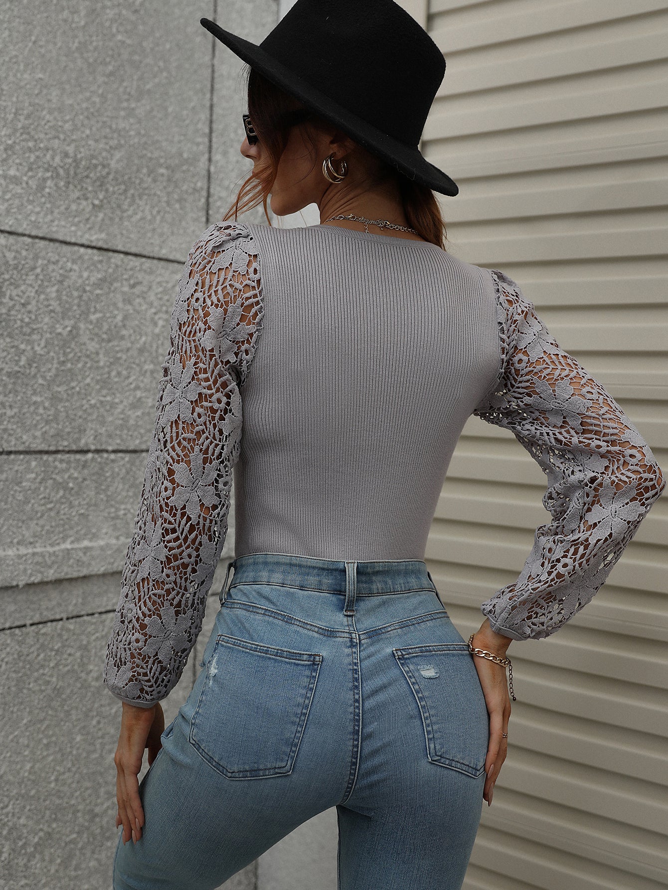 TAYLA KNIT TOP - GREY - Image 3