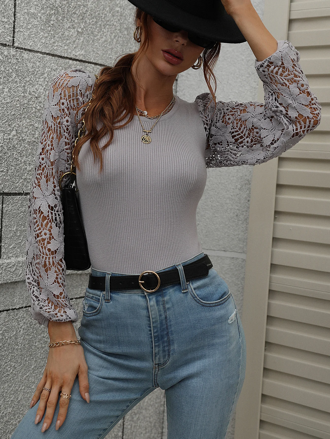 TAYLA KNIT TOP - GREY - Image 5