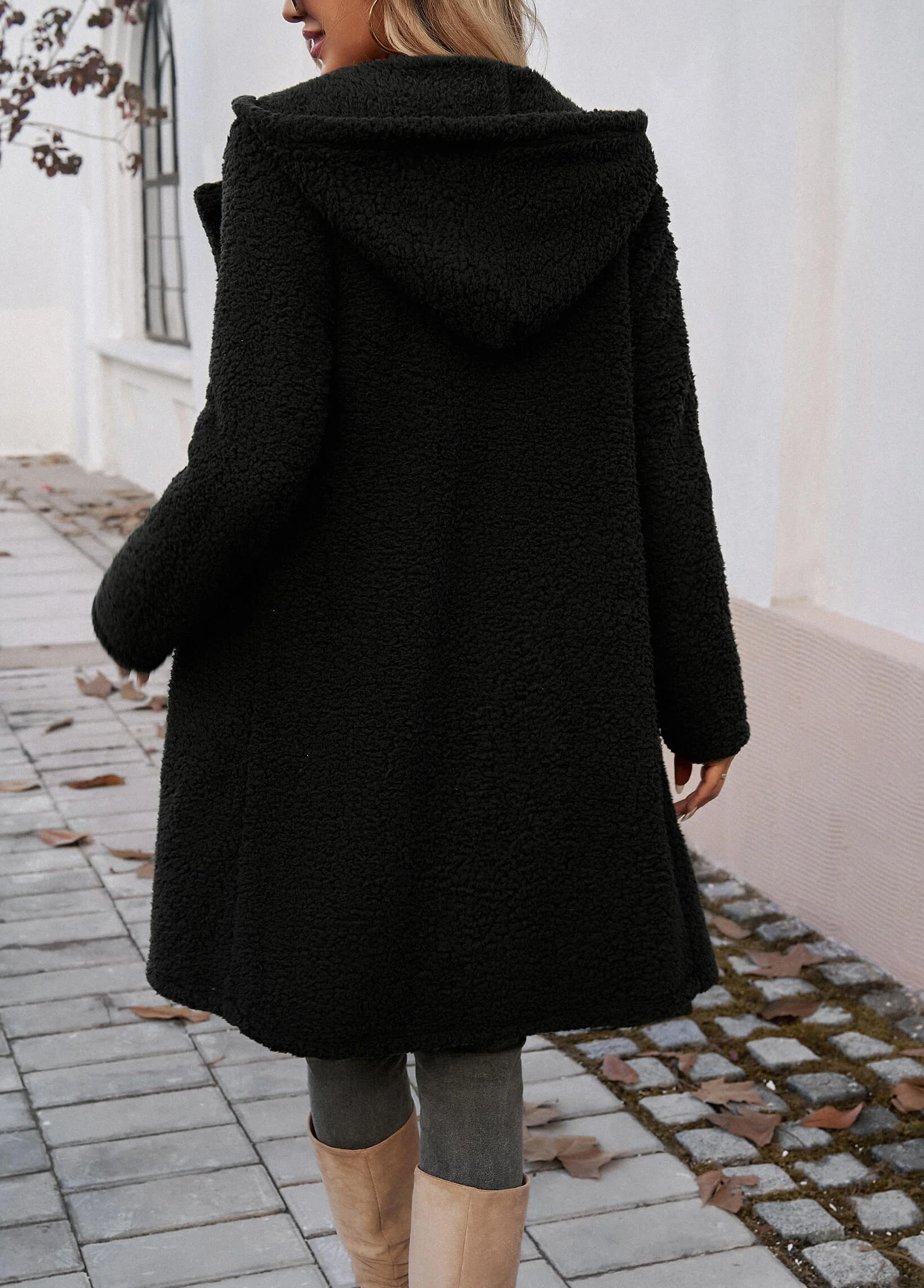 Teddy Longline Pocketed Coat - Black - Image 6