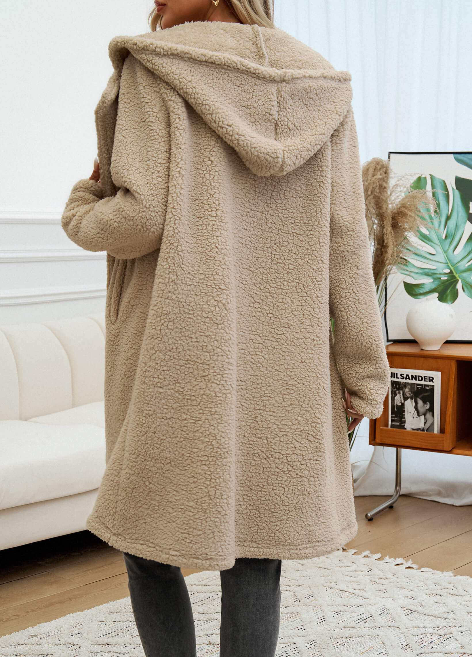 Teddy Longline Pocketed Coat - Neutral - Image 6