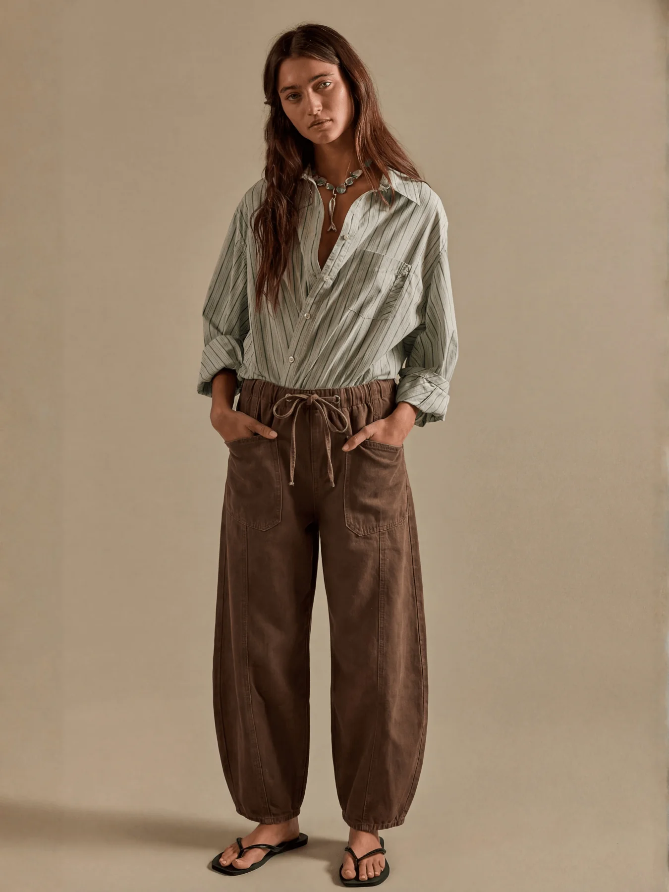 Teien Rigid Pintuck Barrel Jeans - chocolate