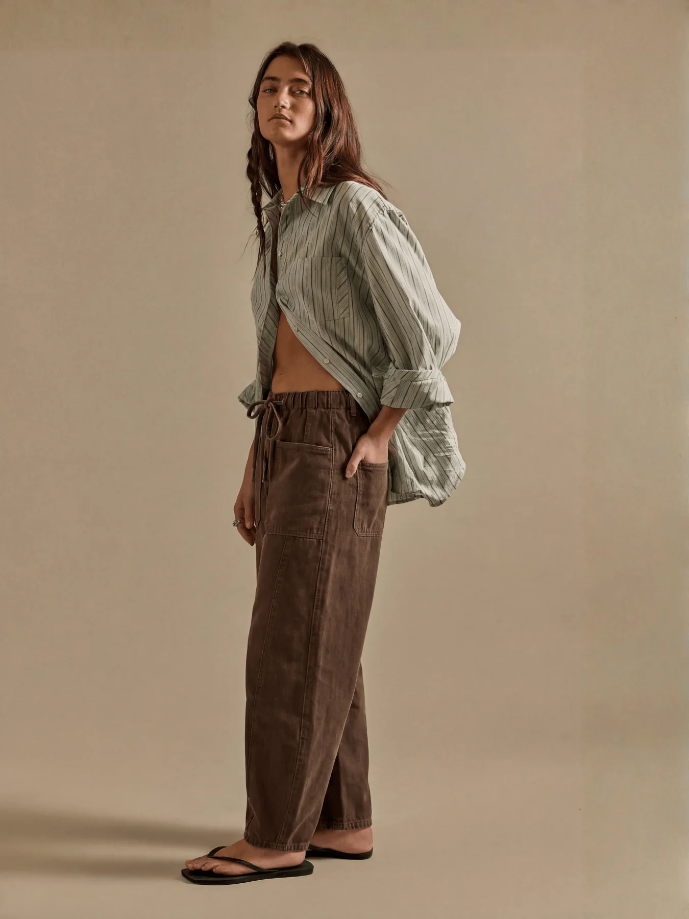 Teien Rigid Pintuck Barrel Jeans - chocolate - Image 2