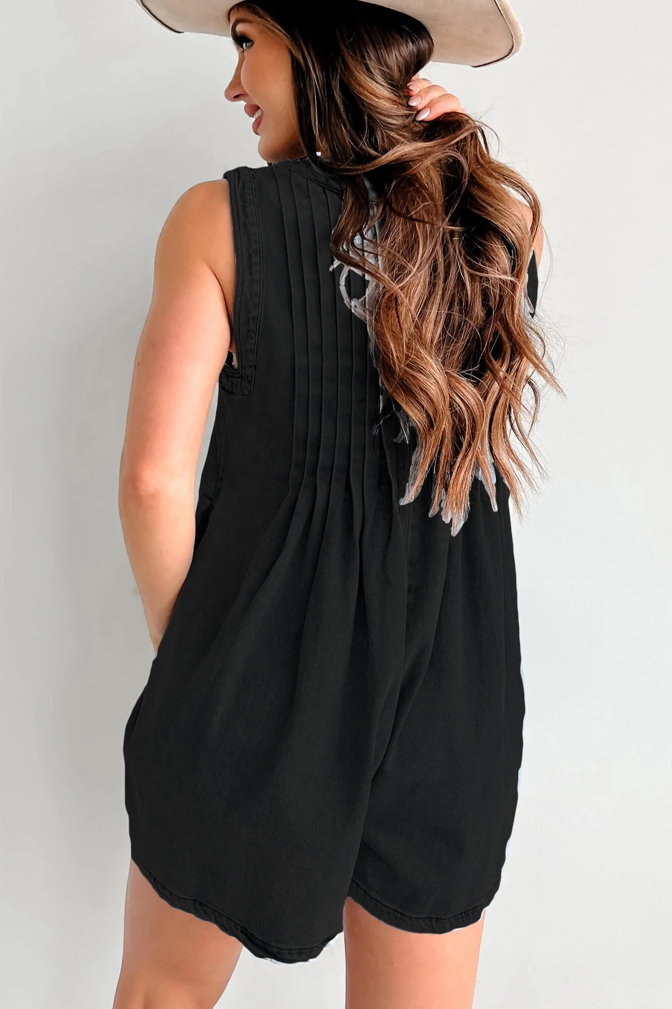 Texas Babydoll Denim Romper - Black - Image 5