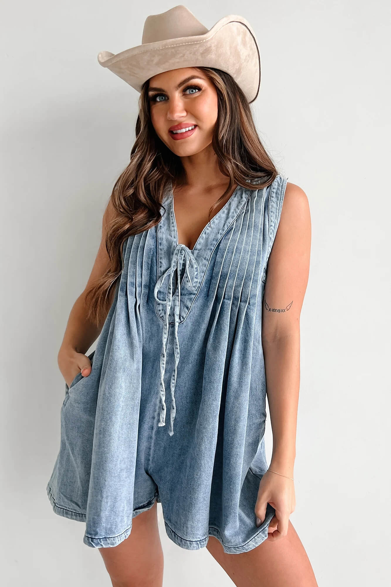 Texas Babydoll Denim Romper - Blue - Image 4