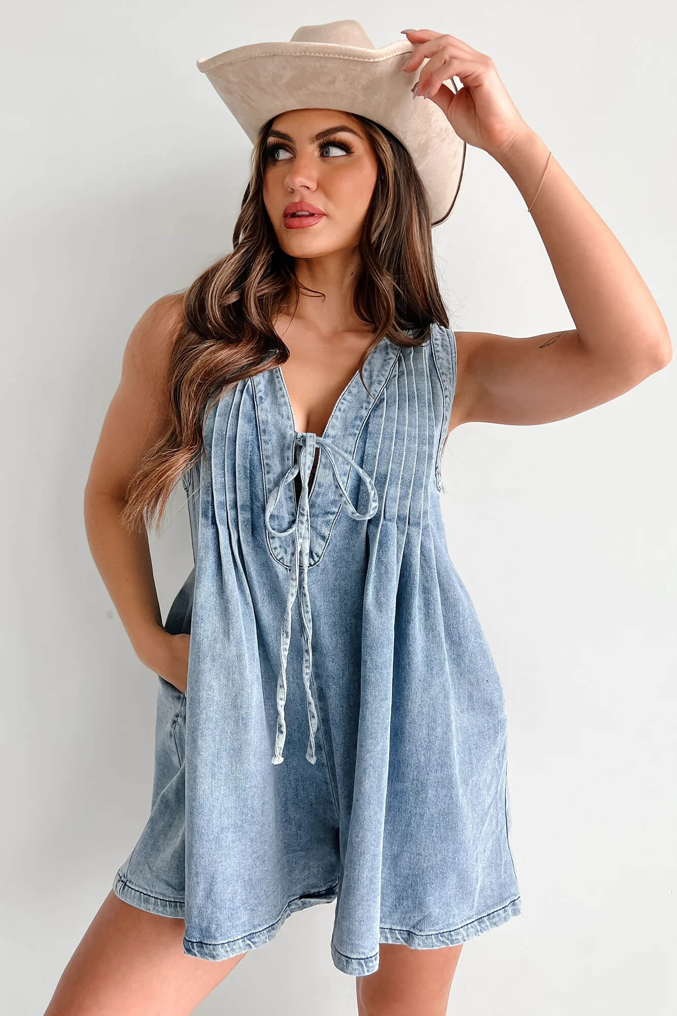 Texas Babydoll Denim Romper - Blue - Image 5