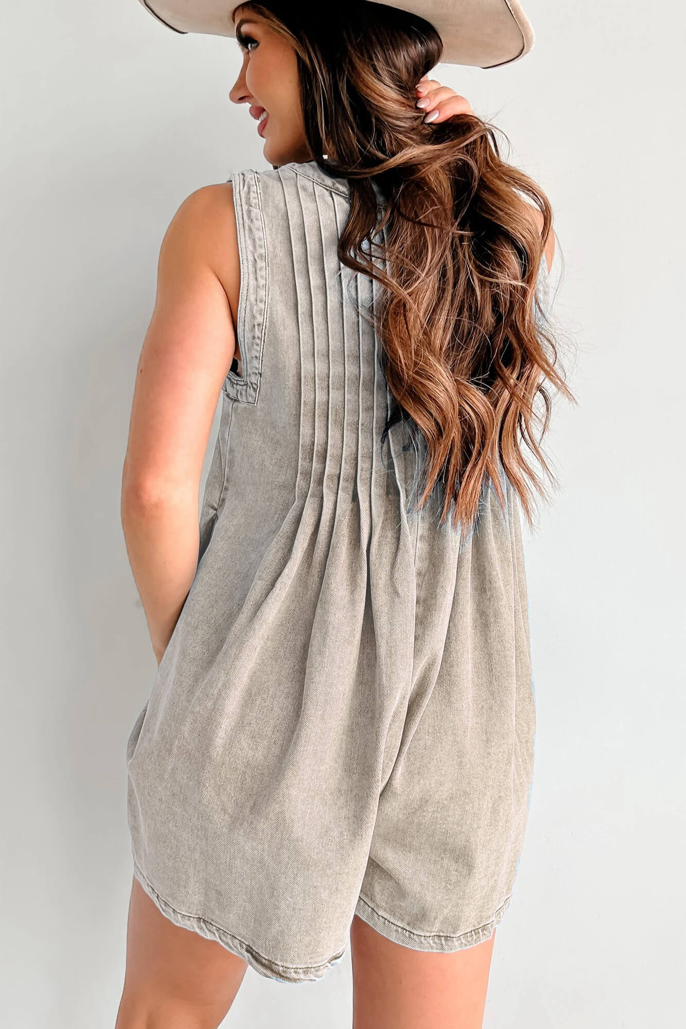 Texas Babydoll Denim Romper - Gray - Image 5