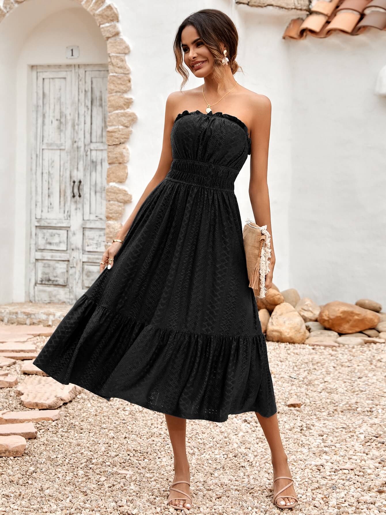 THE NEW YOU STRAPLESS LACE MIDI DRESS - BLACK - Image 5