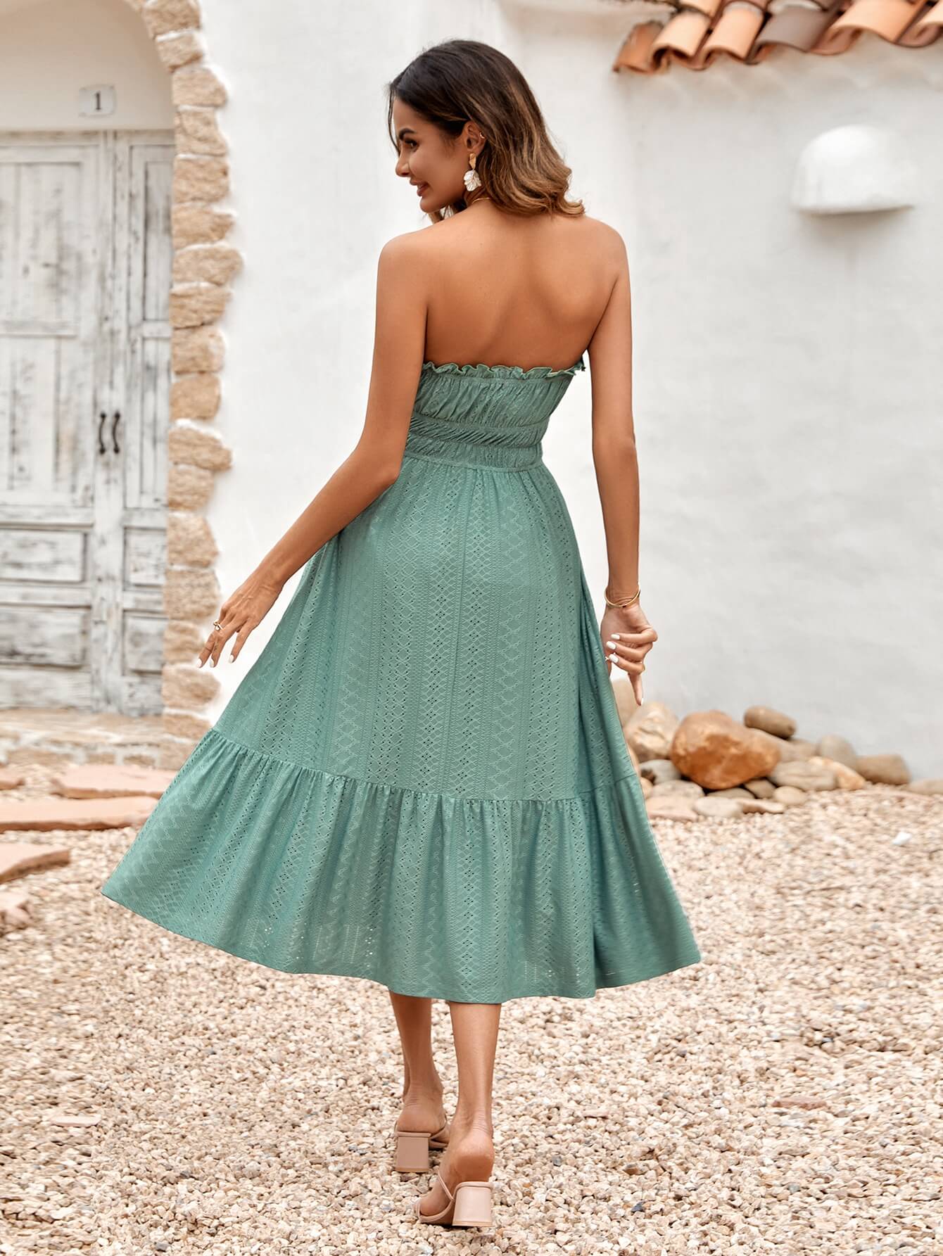THE NEW YOU STRAPLESS LACE MIDI DRESS - SAGE - Image 3