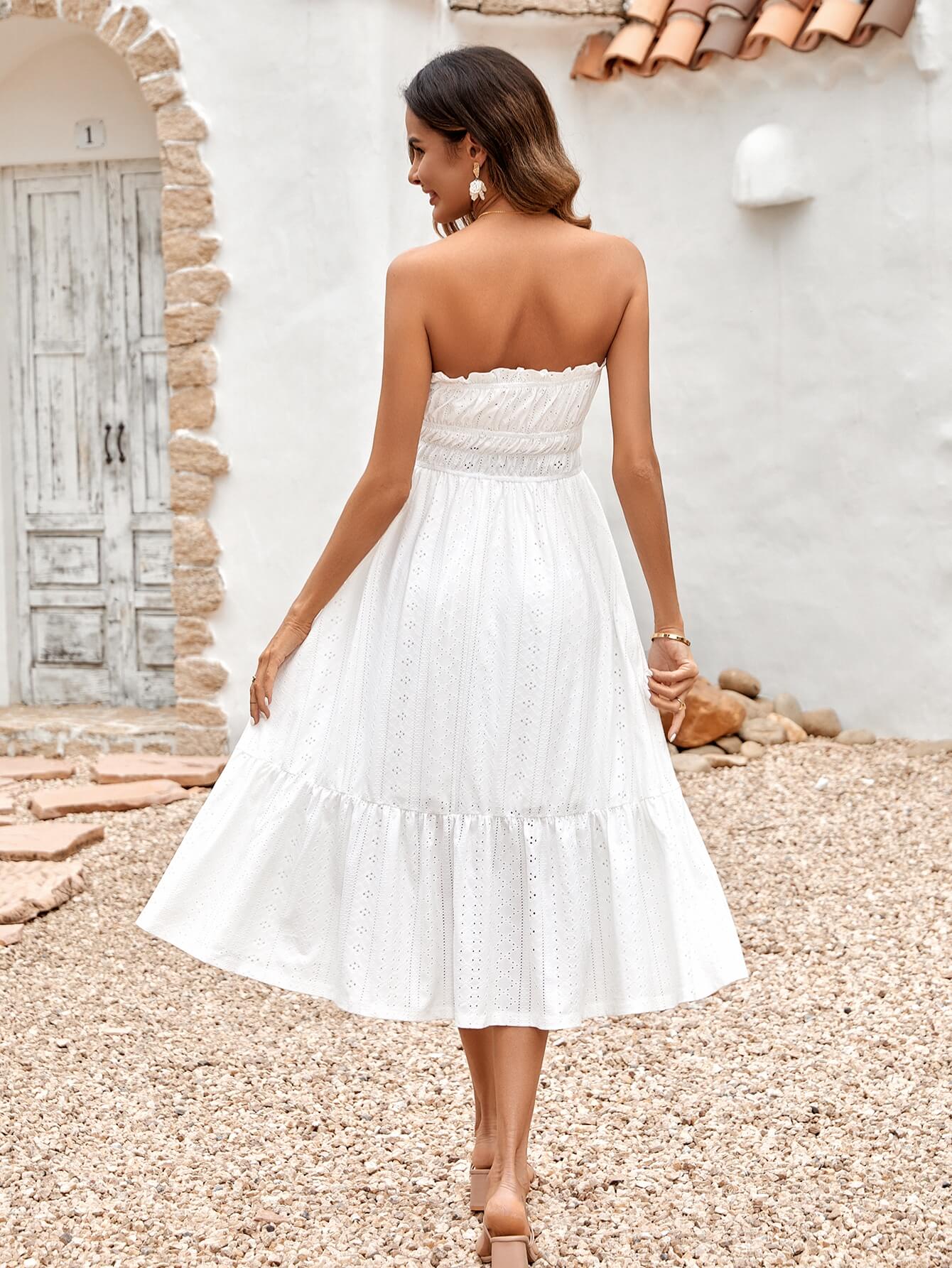 THE NEW YOU STRAPLESS LACE MIDI DRESS - WHITE - Image 3