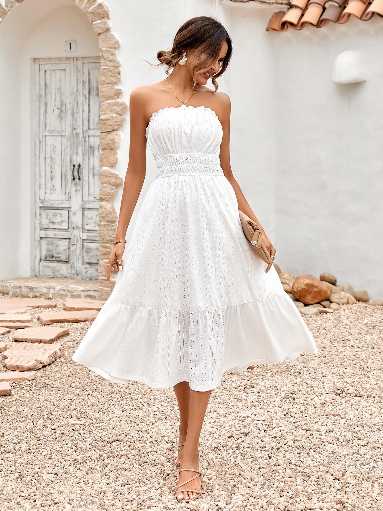 THE NEW YOU STRAPLESS LACE MIDI DRESS - WHITE - Image 5