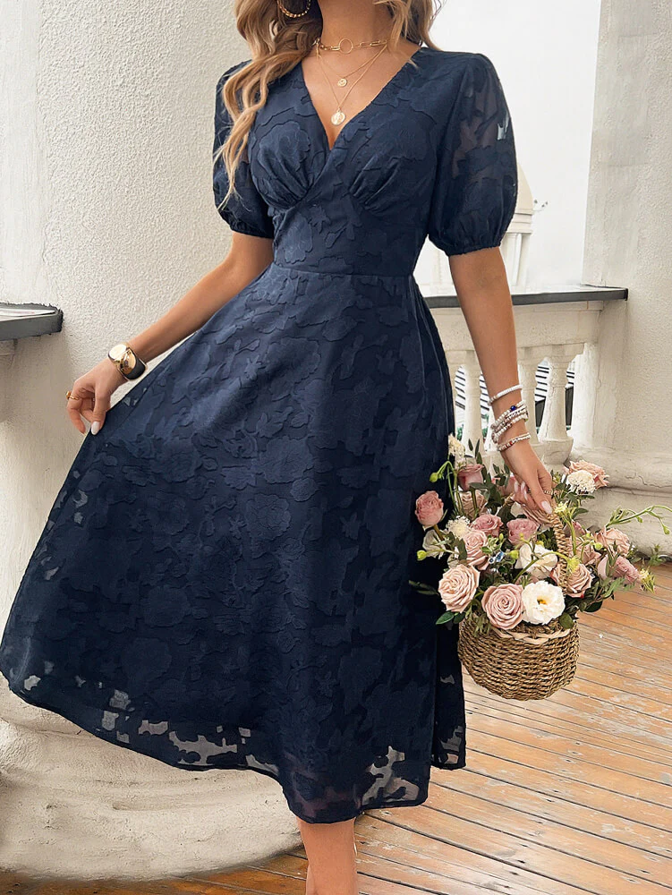 Theadora Puff Short Sleeve Midi Dress - Image 2
